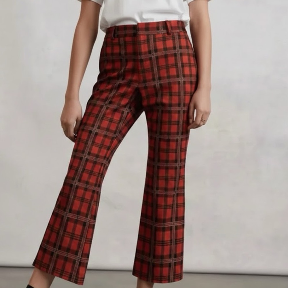 Avec Les Filles Maria Orange Plaid Kick Flare Pants 0
